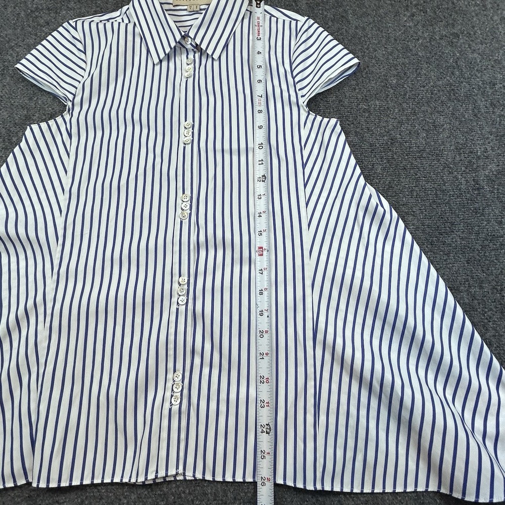 Elle Sasson 4 36 Blue White 100% Cotton Striped Button Down Shirt Top Asymmetric - Picture 6 of 9